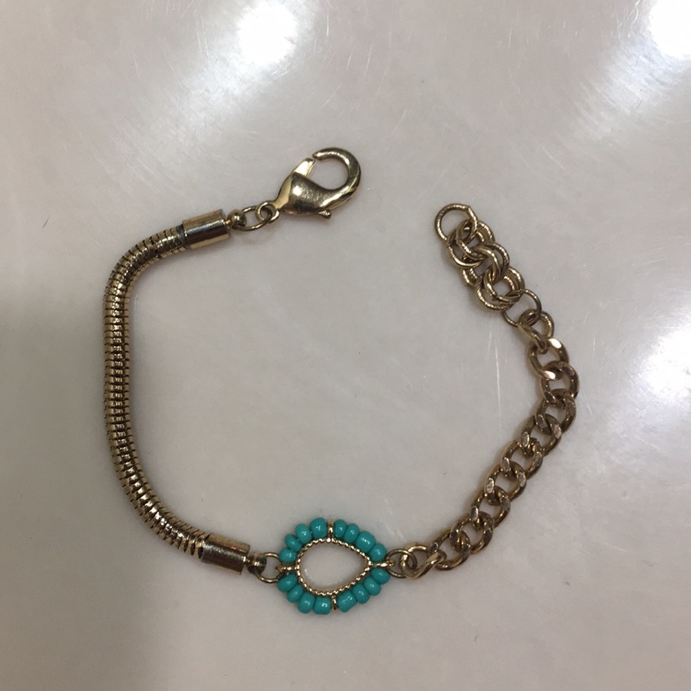 Gold and teal stackable bracelet